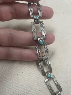 RARE 1930’s Fred Harvey Sterling Silver and Turquoise Link Bracelet!💓